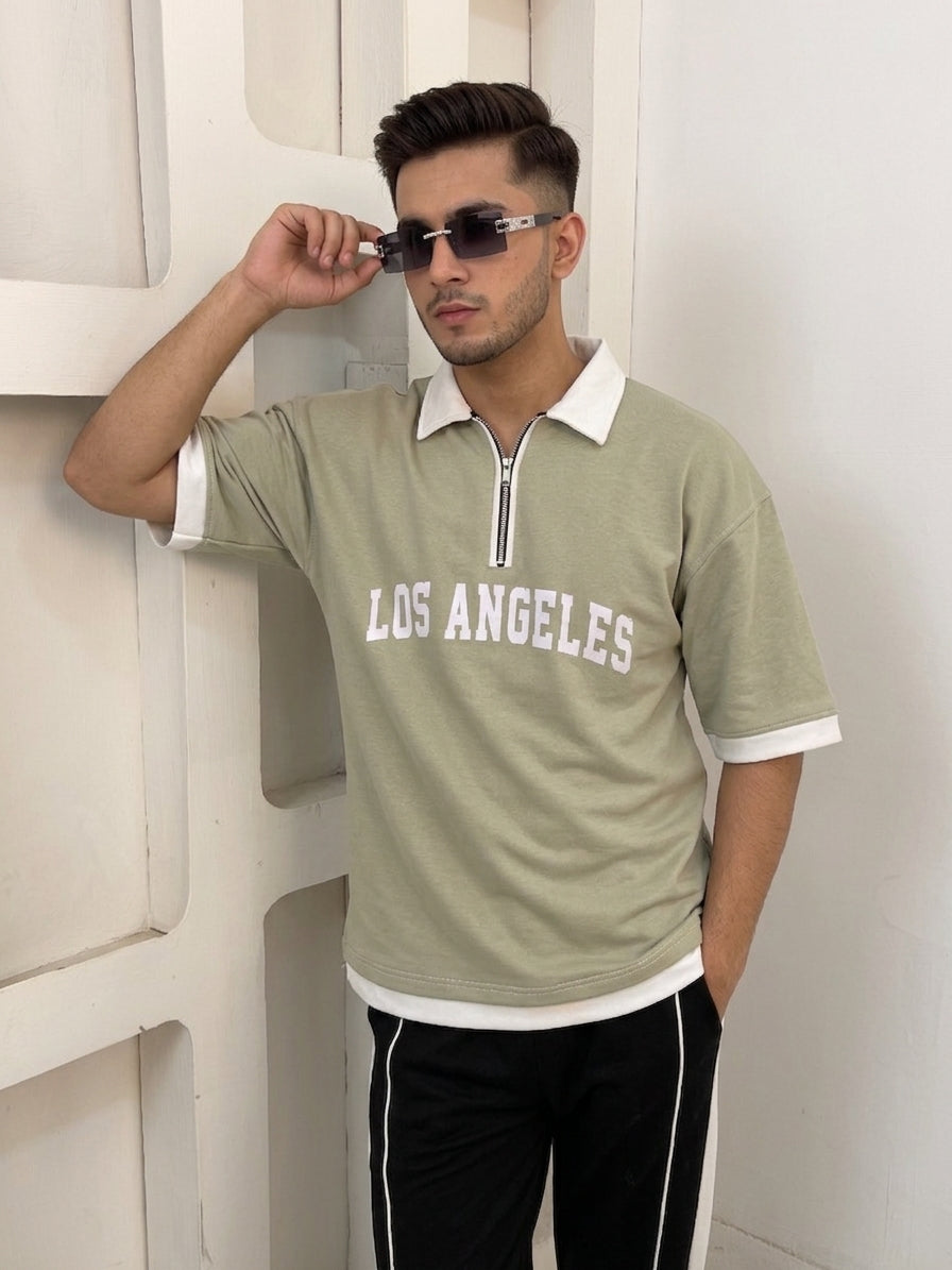 SAGE  GREEN ZIP POLO