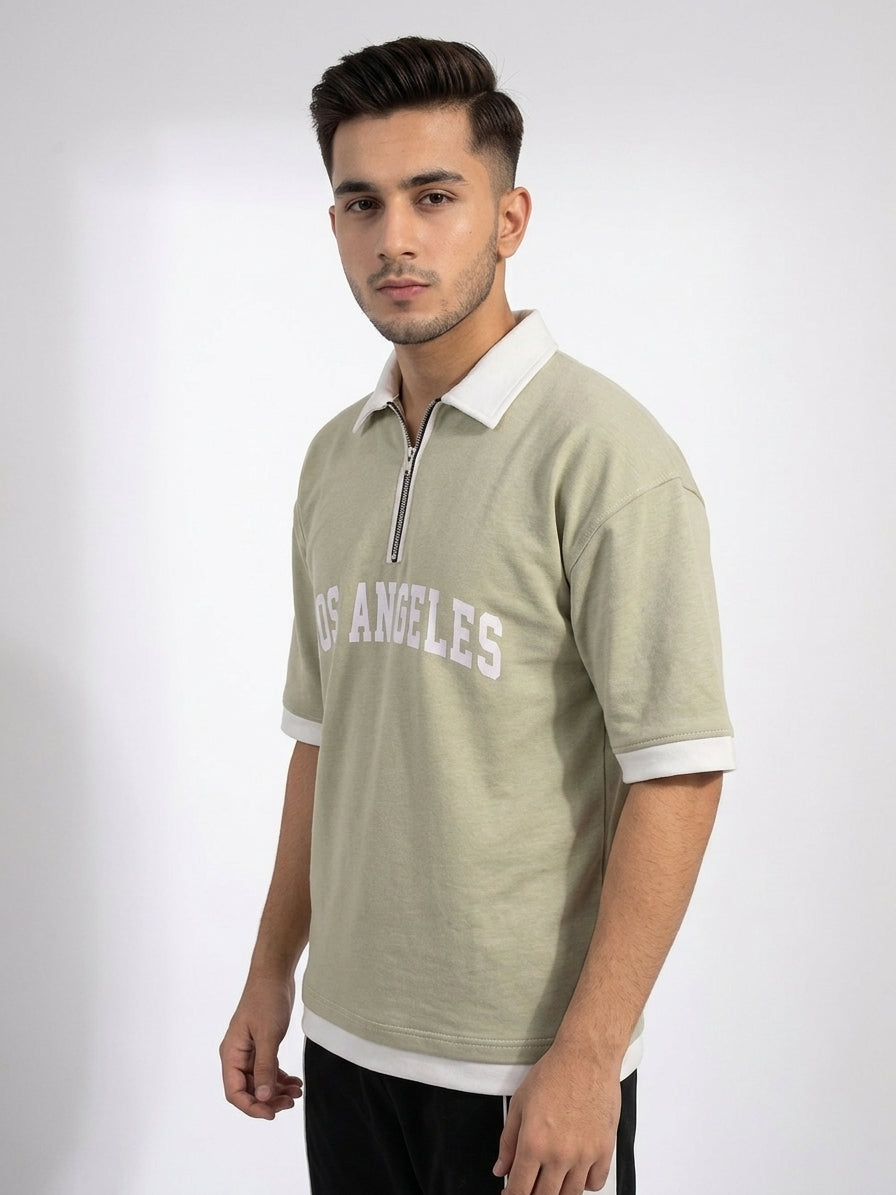 SAGE  GREEN ZIP POLO